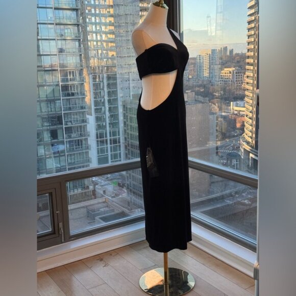 🆕 BCBGMAXAZRIA 🧿 NWOT Domenico Asymmetrical Black Velvet Dress, Sz M - Picture 6 of 16